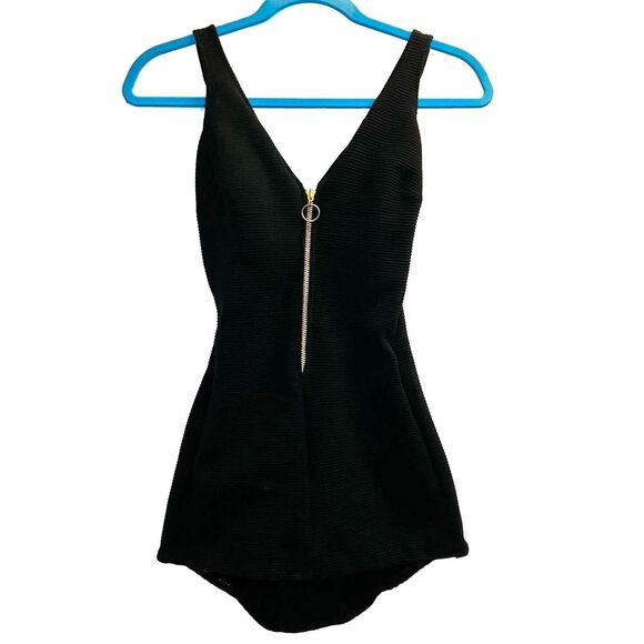 Cole of California Vintage Black Ribbed one piece Swimsuit Pin Up Zip Front Sexy - Picture 1 of 15